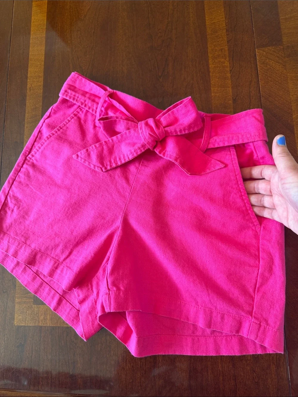 J. Crew Bright Hot Pink High-Waist Tie Belt Shorts